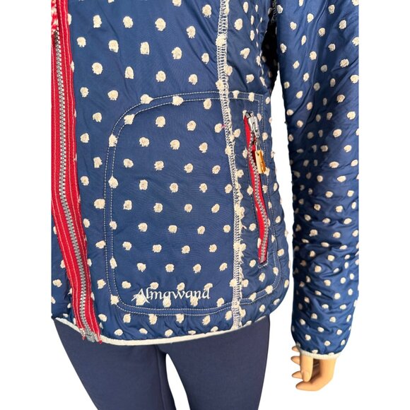 Almgwand Reversible Jacket Navy Polkadot/ Beige fleece S/M HTF - Picture 13 of 17